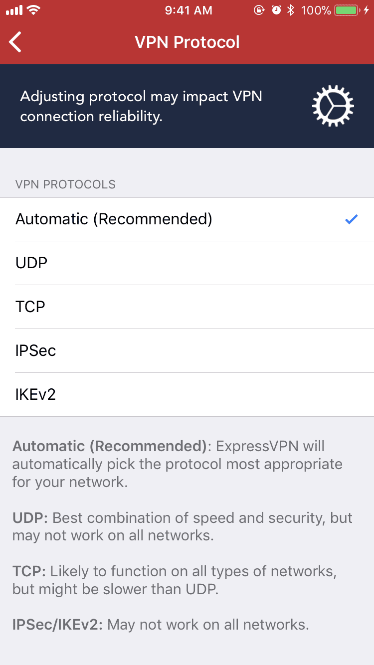 Screenshot: Click the automatic VPN protocol option.