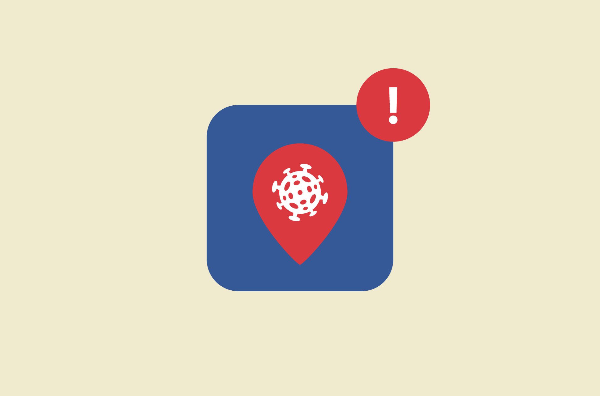 An app button with a virus and location symbol.