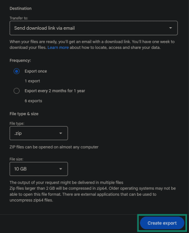 Exporting data from your Google account.