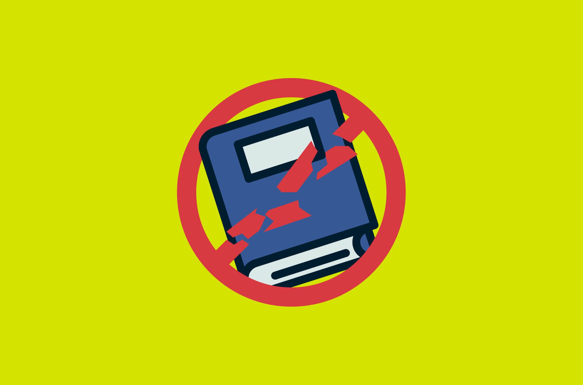 A book breaking through a ban symbol
