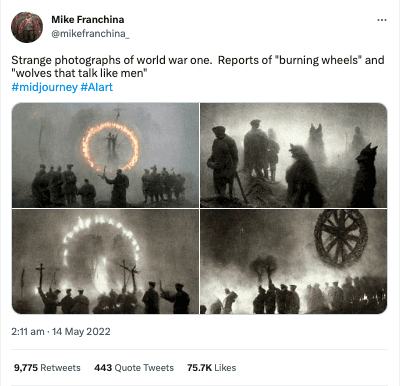 Twitter post featuring AI art.