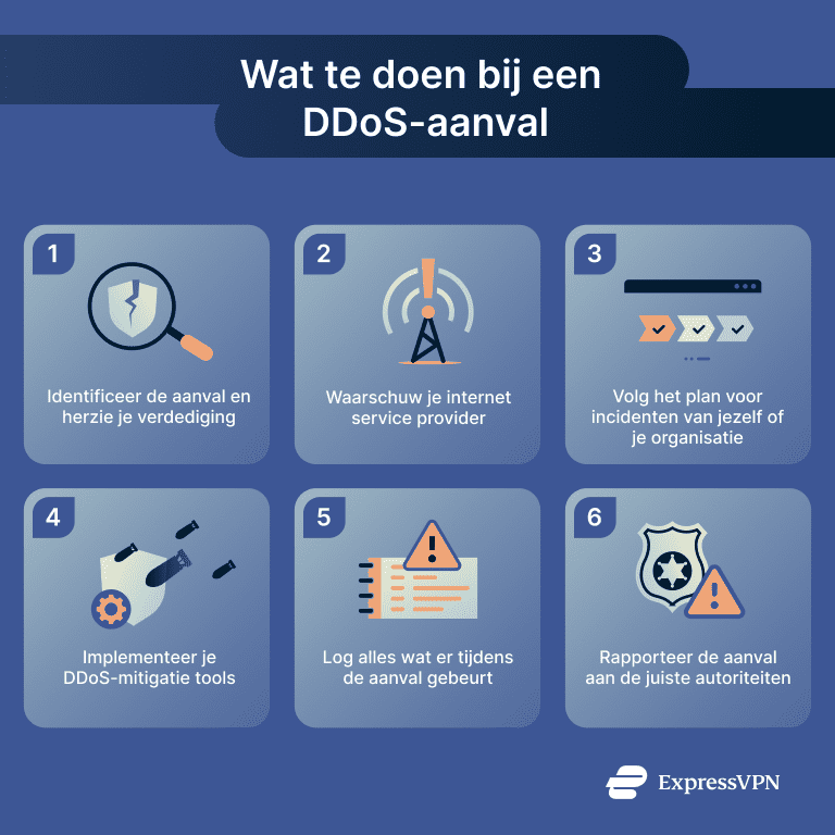 Infographic detailing steps to take if you suffer a DDoS attack.