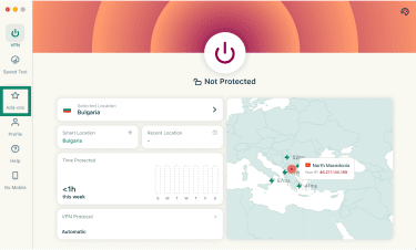ExpressVPN macOS app with the "Add-ons" tab highlighted.