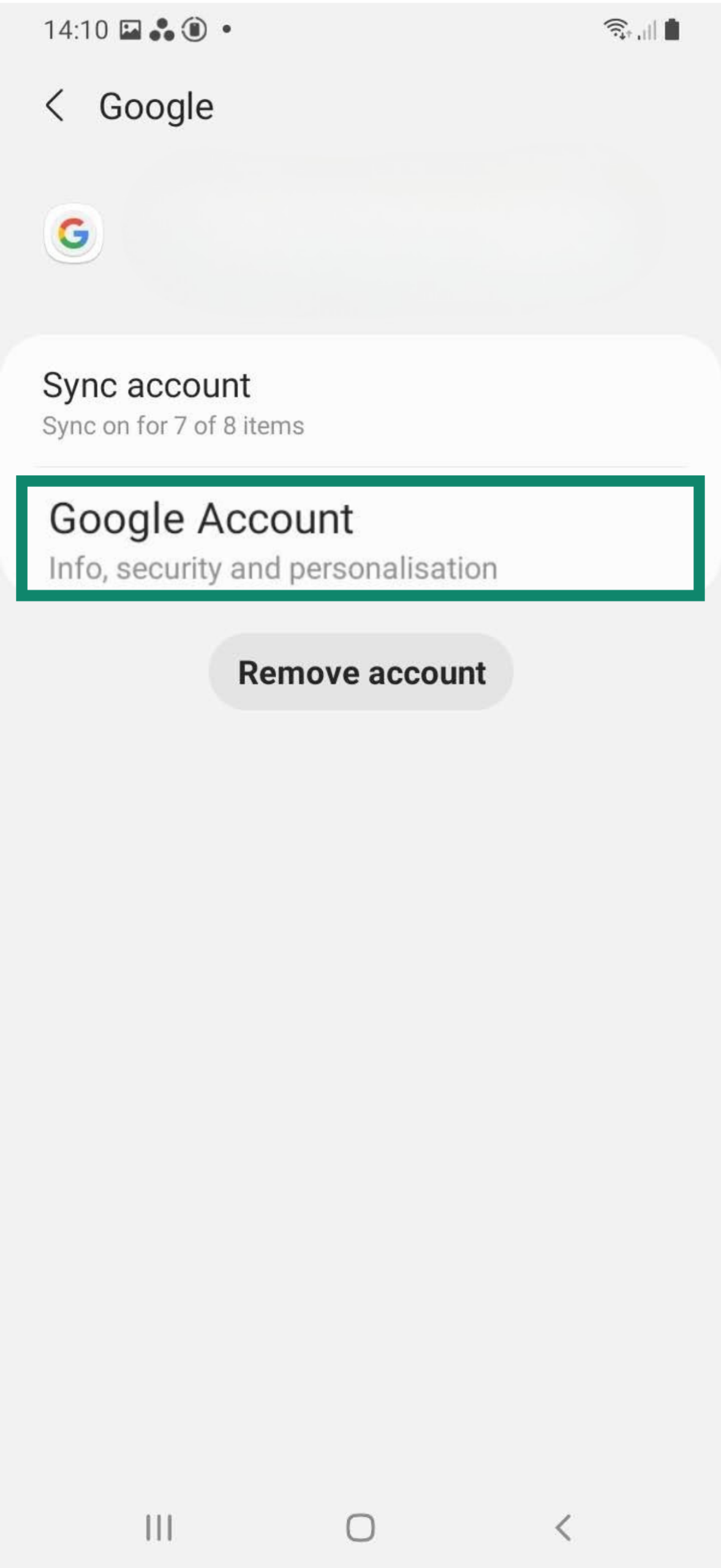 The Google Account option on an Android.