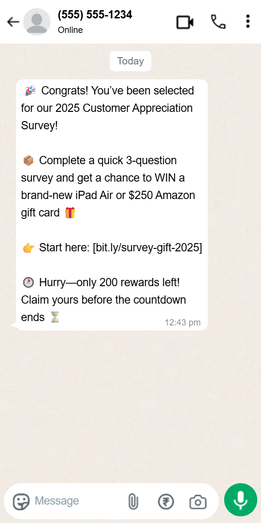 A fake reward scam on WhatsApp.