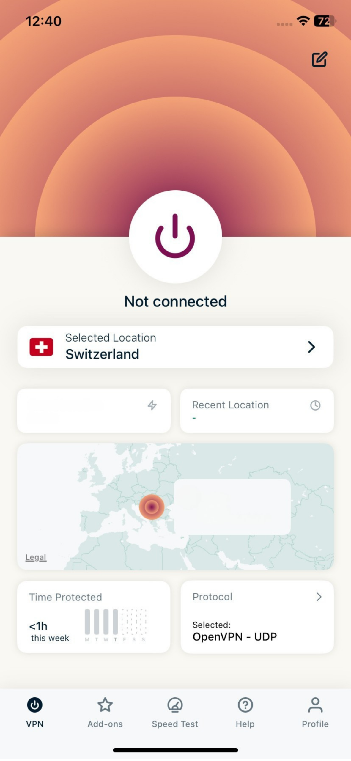 ExpressVPN main screen showing VPN about to connect
