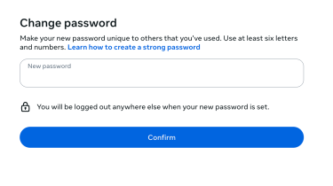 Password change screen in Facebook.