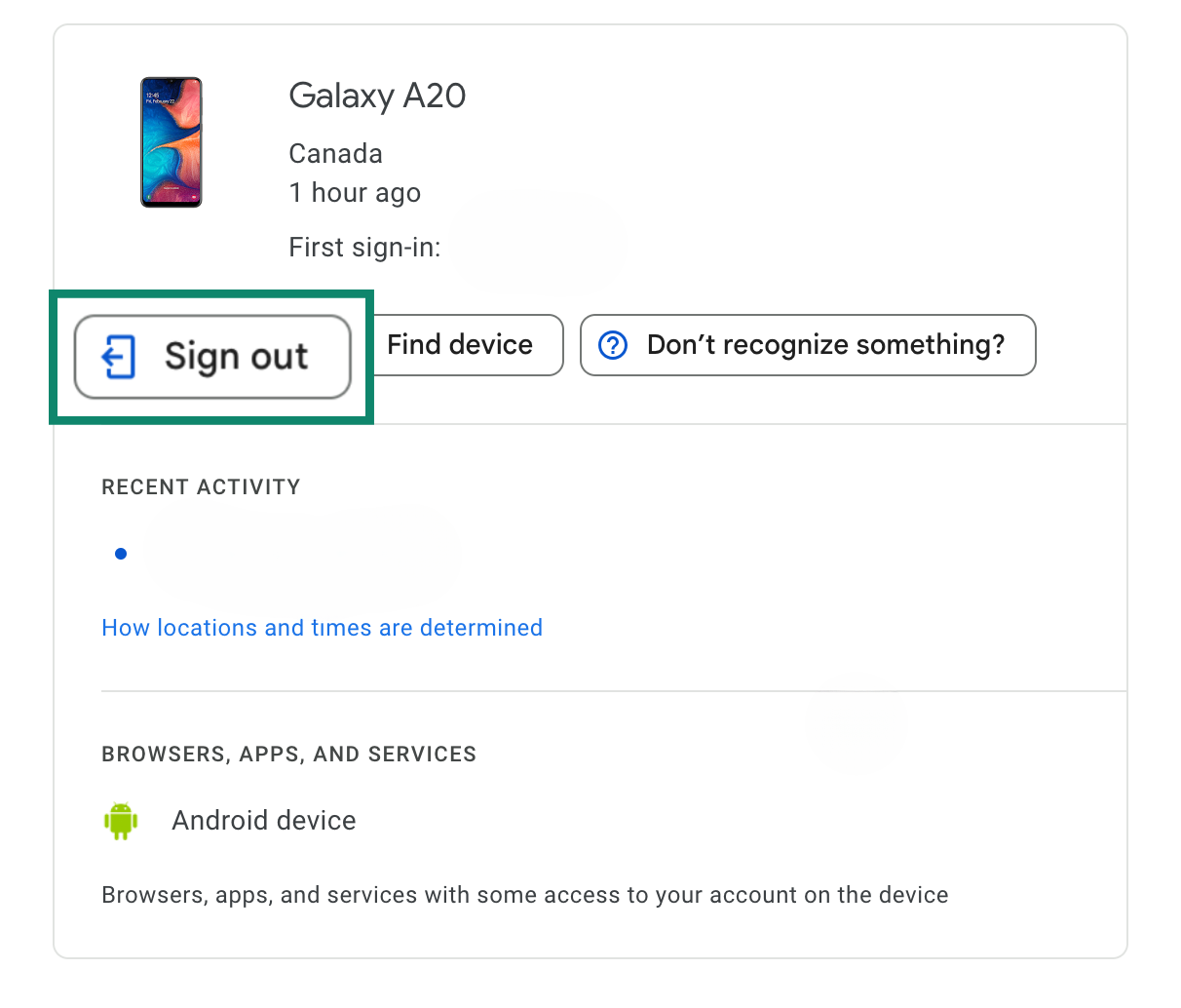 Google device sign out option.
