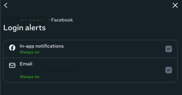 Facebook login alert types.