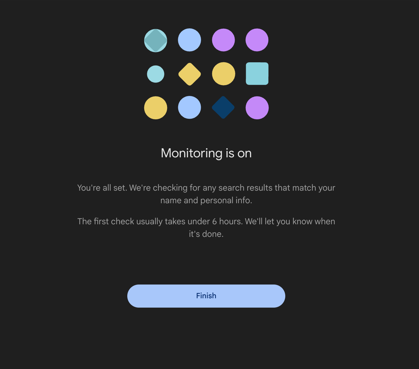 The last step in the Google data removal submission with the Finish button highlighted.