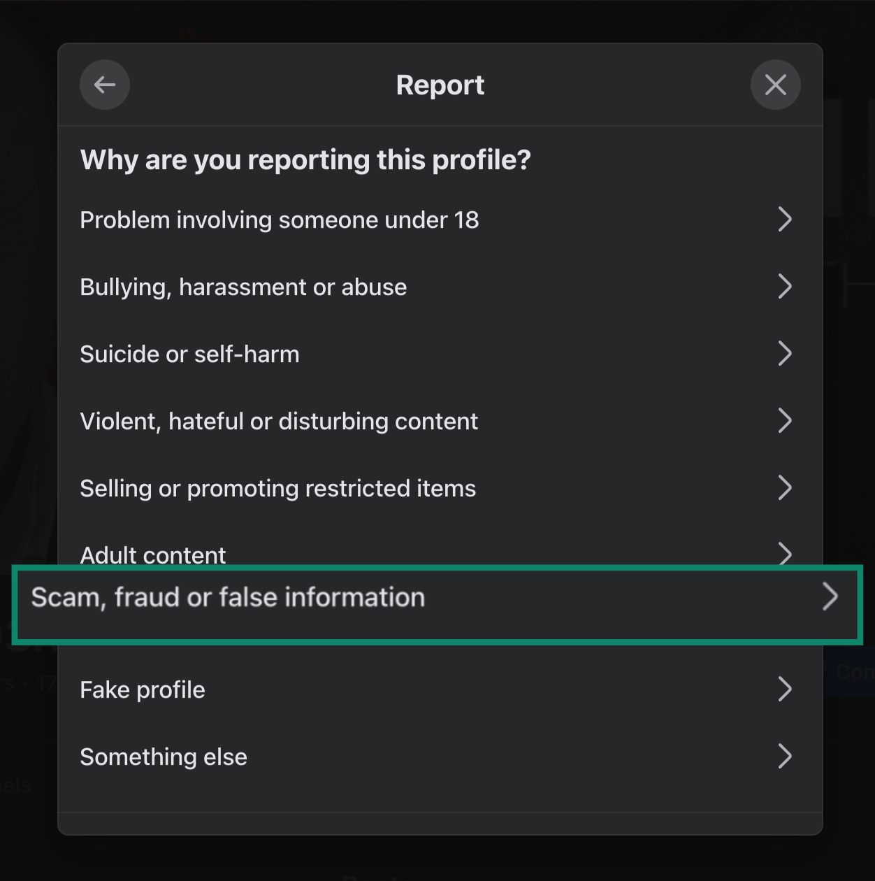A visual guide showing how to report a website via Facebook