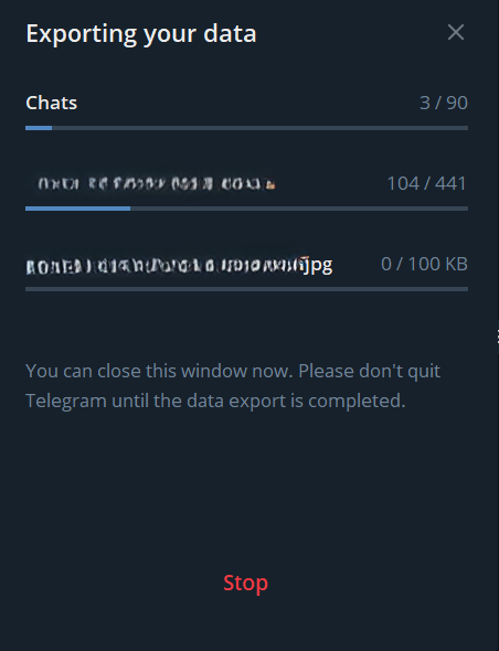 Telegram exporting your data.