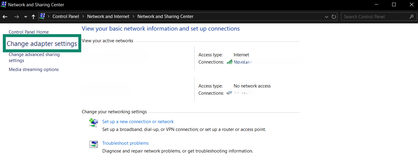 Windows's DNS settings are tied to its network adapter settings.