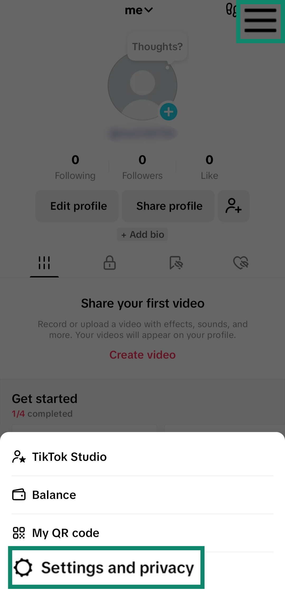 Screenshot showing how to access TikTok's Settings and privacy menu