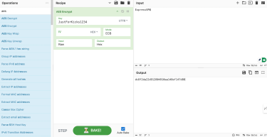 An encryption example using the CyberChef tool.