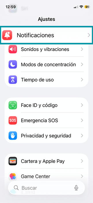 The Settings menu on iPhone.