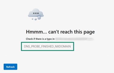 A screenshot showing a browser throwing an error that could be related to a misconfigured nameserver.