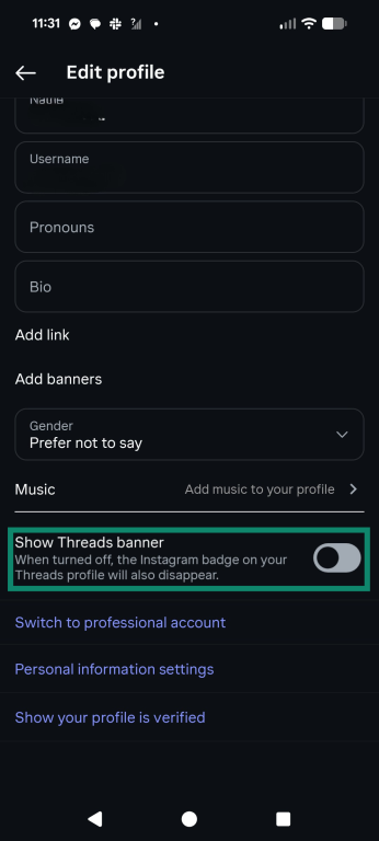 Toggle off Show Threads banner in your Instagram settings.