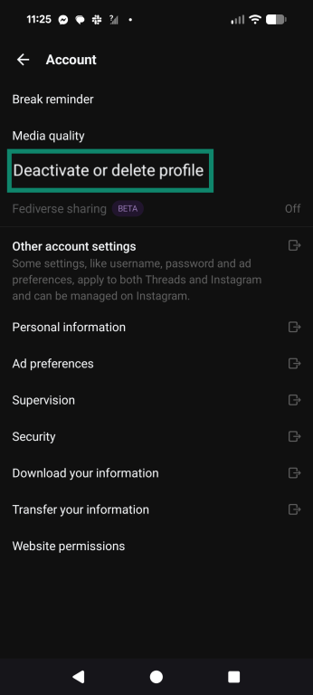 Choose Deactivate or delete profile.