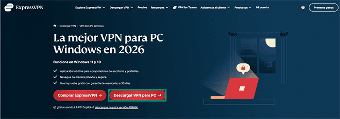 ExpressVPN's download page for the Windows app.