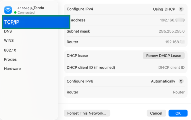 MacOS TCP/IP settings.