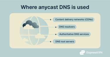 Visual summary of places where anycast DNS is used.