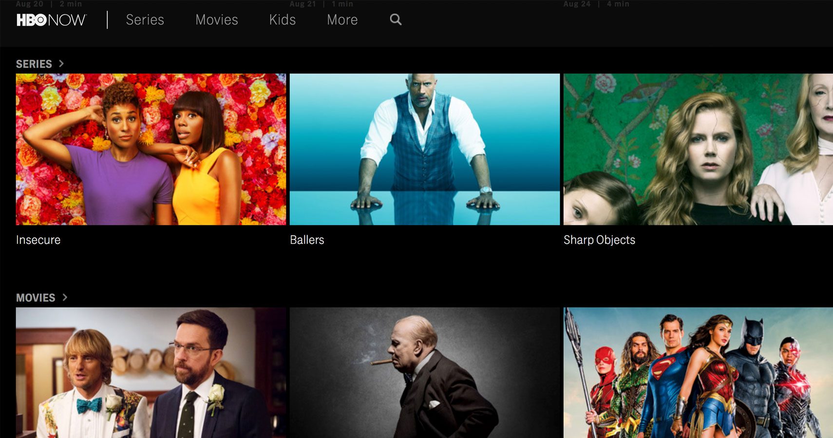 HBO Now 시리즈 선택 화면입니다.