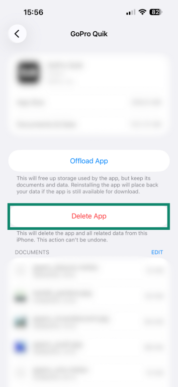 Deleting an iOS app through the Settings app.