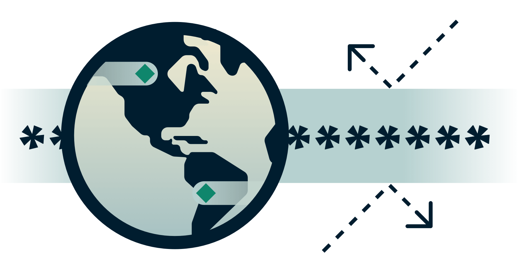 Kugle med krypteret tunnel med pile, der preller af på den.