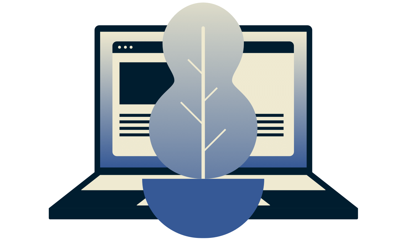 ExpressVPN을 사용하는 노트북 앞의 식물