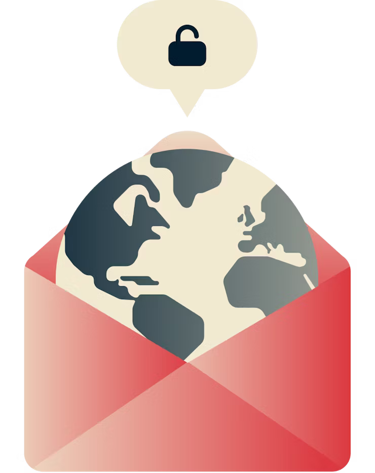 Unblock Gmail anywhere: A globe with an open padlock. 