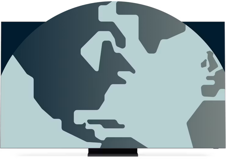 Una pantalla que muestra parte del mundo que sale de ella.