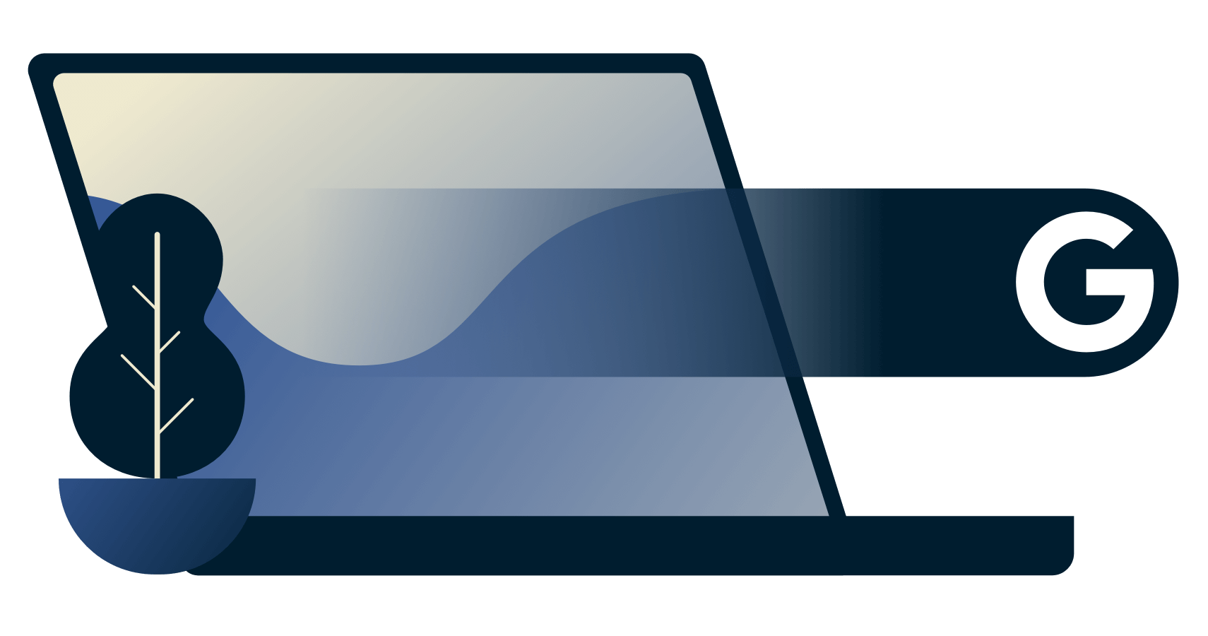 Icono de Google saliendo de un portátil.