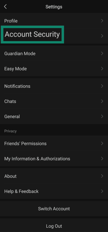 Accessing Account Security options in the WeChat app.