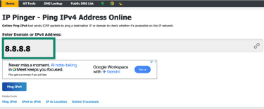 Ping test on DNSChecker.org.