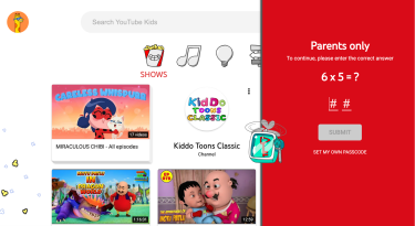 Multiplication problem on YouTube Kids when accessing settings.