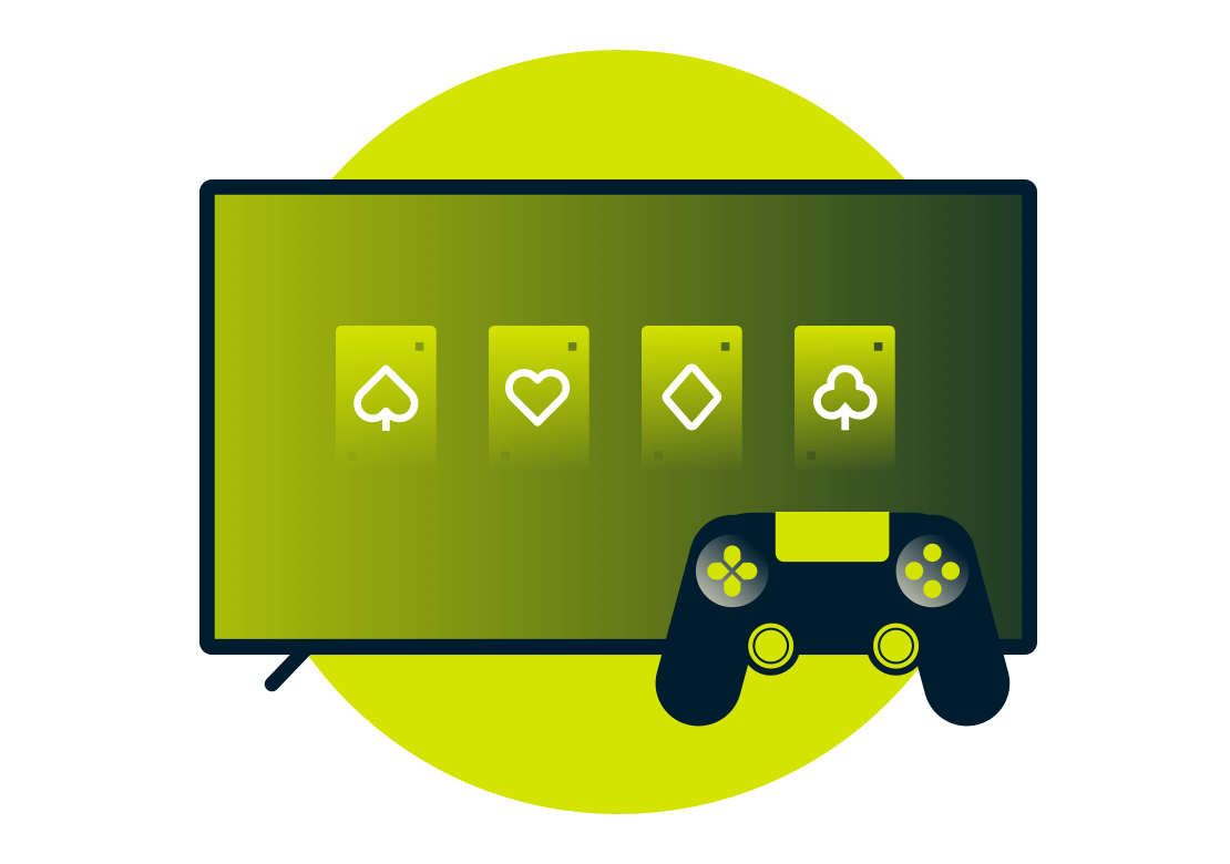 Bir monitörde oyun kartı sembolleri.