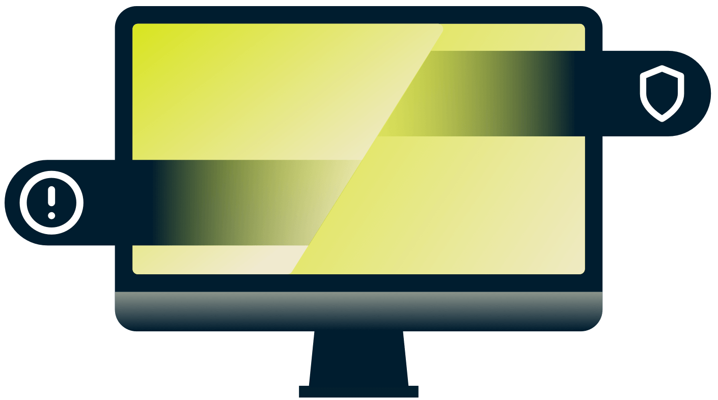 Telewizor z wykrzyknikiem i tarczą.