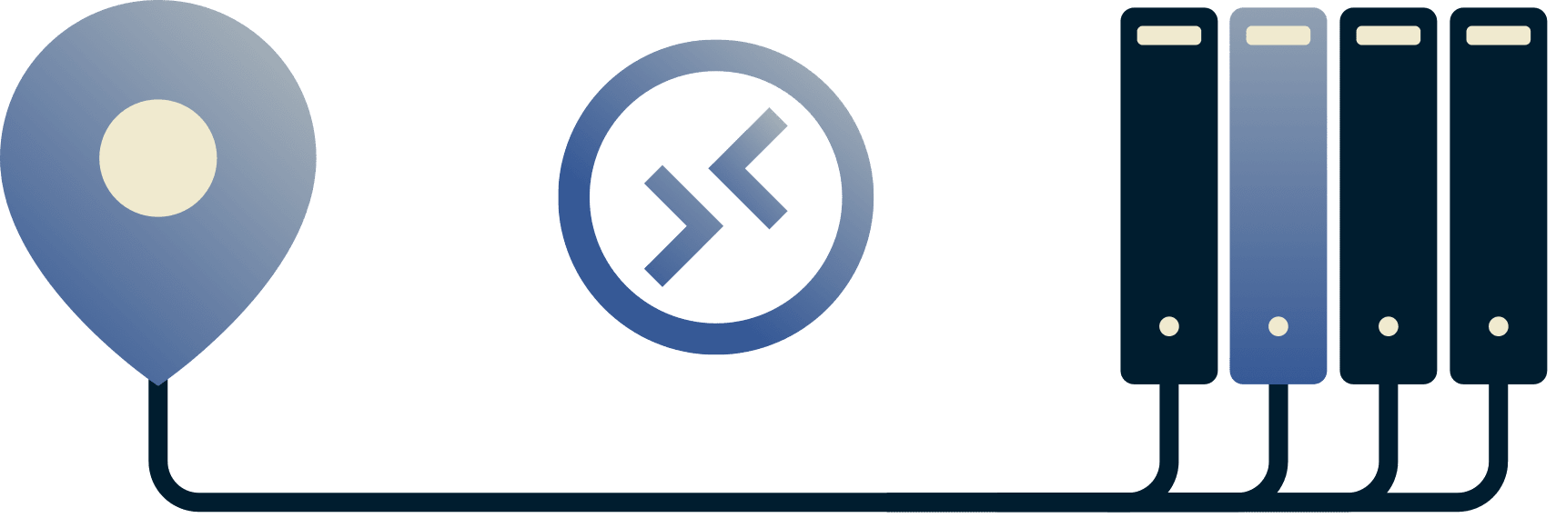 원격 데스크톱을 통해 사무실 네트워크에 연결된 사람의 다이어그램.