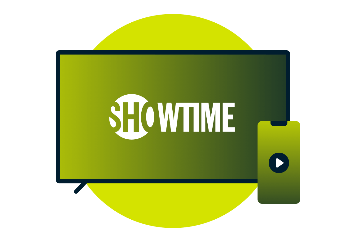 Um laptop e um telefone com o logotipo do Showtime.