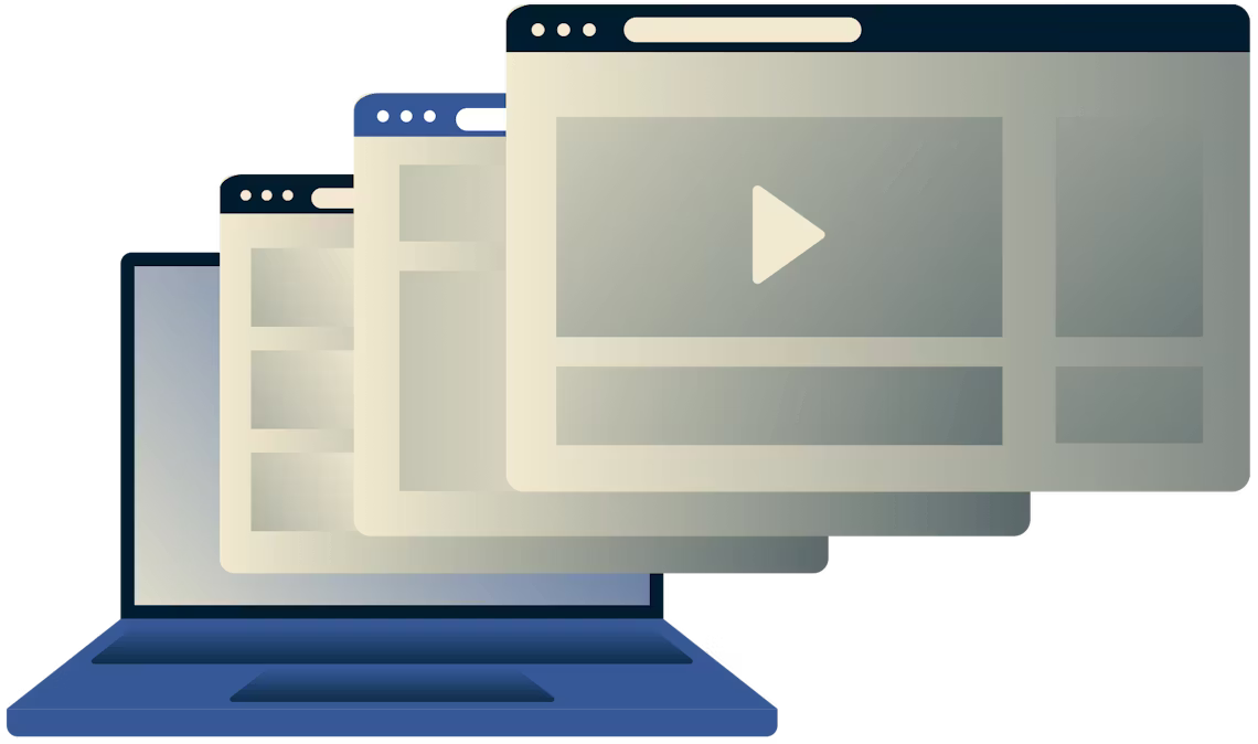 แล็ปท็อปที่มีหน้าต่างเบราว์เซอร์หลายบาน