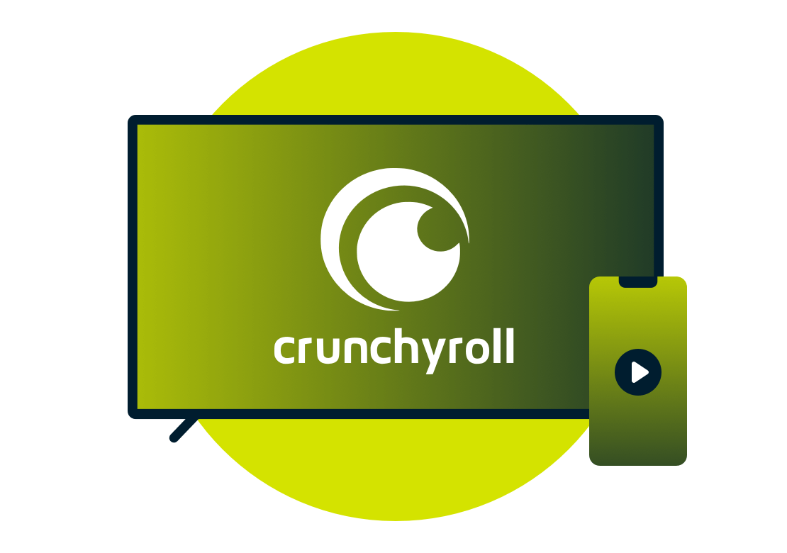 Crunchyroll logolu televizyon ekranı.