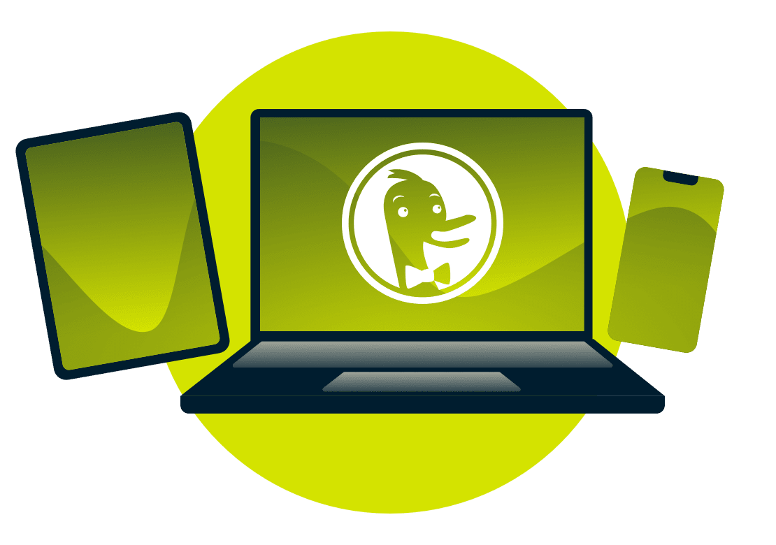 อุปกรณ์ที่มีโลโก้ DuckDuckGo