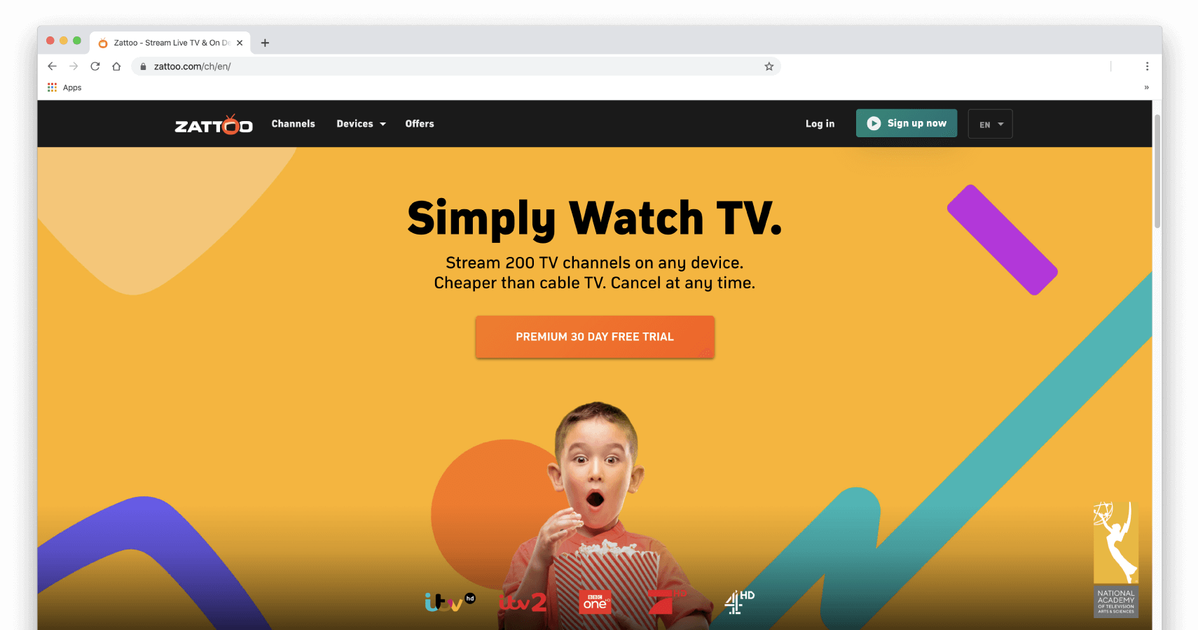 Zattoo의 홈페이지 스크린샷