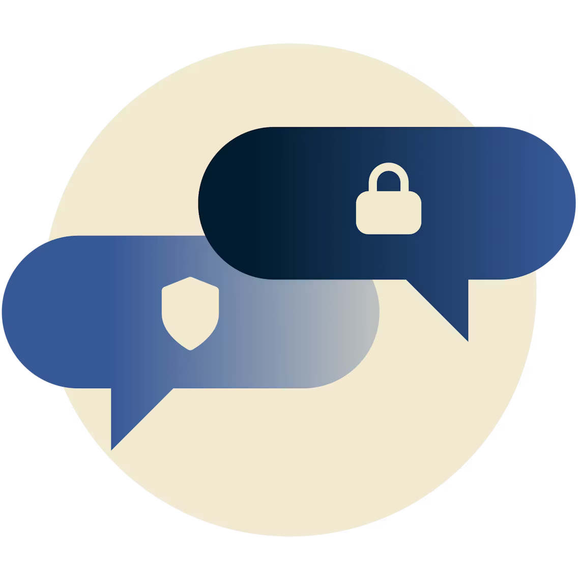 Chattbubblor med hänglås och sköld.