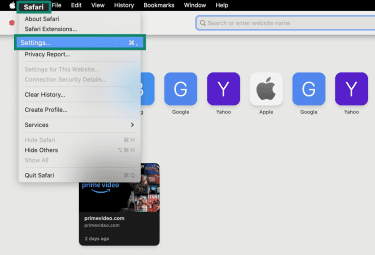 Settings tab in Safari.