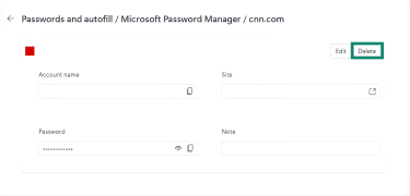 Delete password autofill data in Microsoft Edge browser.