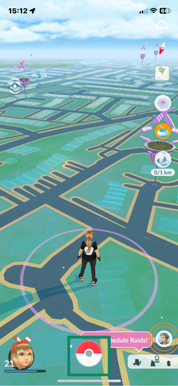 Pokémon GO app open on iOS with Pokéball highlighted