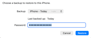 iCloud backup requiring password for confirmation.