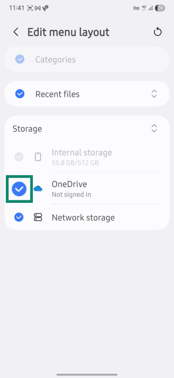 Enabling automatic OneDrive backup for all Android files.